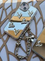 قاب آینه ای قلب کرومی با آویز (کدC1760)