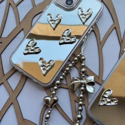 قاب آینه ای قلب کرومی با آویز (کدC1760)