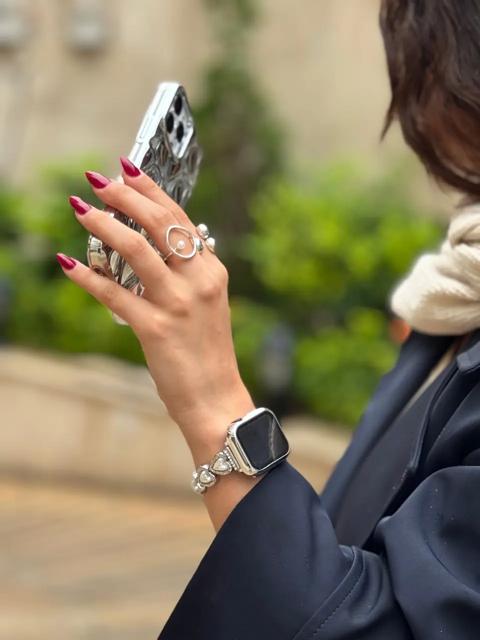7541ab بند اپل واچ قلب سفید صدفی (کدw5045) - Image 1