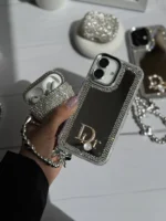 قاب Dior آینه ای دور نگین با آویز قلبی پاپیونی (کدC1989) - Image 4